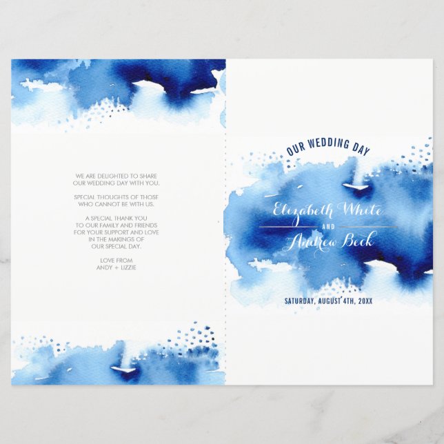 MARIAGE CEREMONY aquarelle design cool marine bleu (Devant)