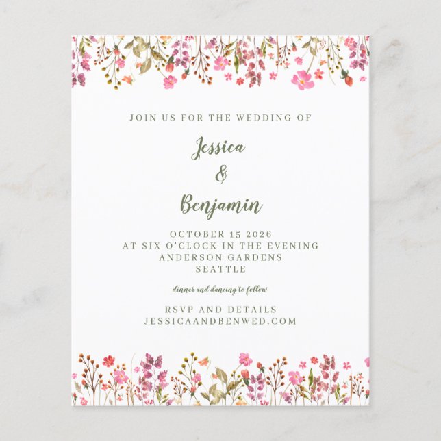 Mariage champêtre avec fleurs sauvages roses Budge (Devant)