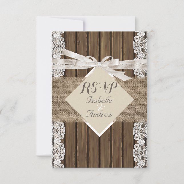 Mariage Champêtre Beige RSVP Dentelle Bois Toile d (Devant)
