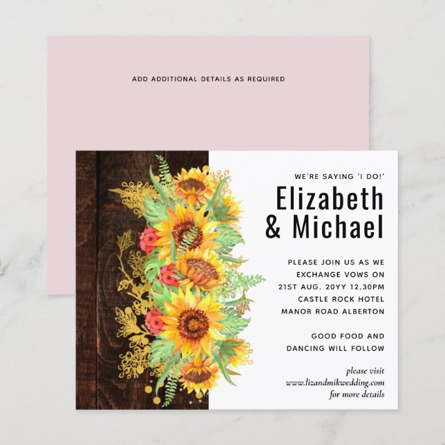 Mariage Champêtre Budget Fleurs de Tournesol Estiv (Devant / Derrière)