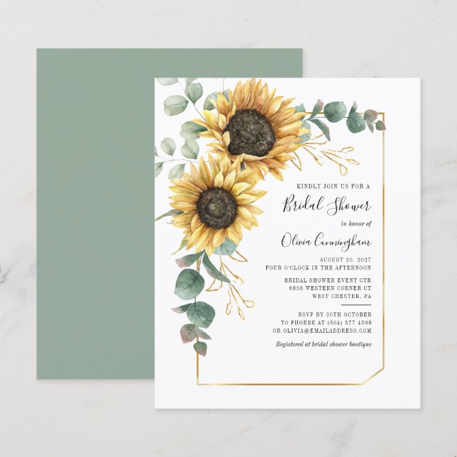 Mariage Champêtre Tournesol Géométrique Script (Devant / Derrière)