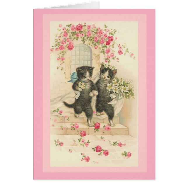 Mariage Chats Carte Vintage (Devant)