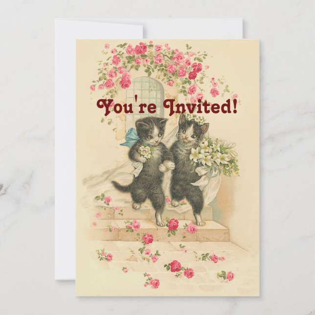 Mariage Chats Vintage Soft Gold Invitation (Devant)