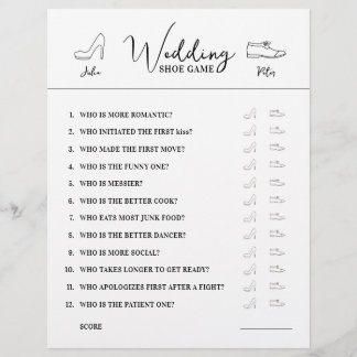 Mariage Chaussure Questions Jeu papier noir et bla