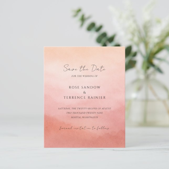 Mariage chic moderne corail côtier, carte de sauve (Debout devant)