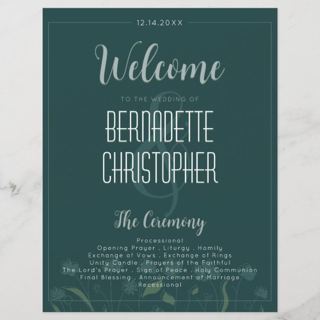 Mariage Chic Moderne Élégant Vert Émeraude Simple (Devant)