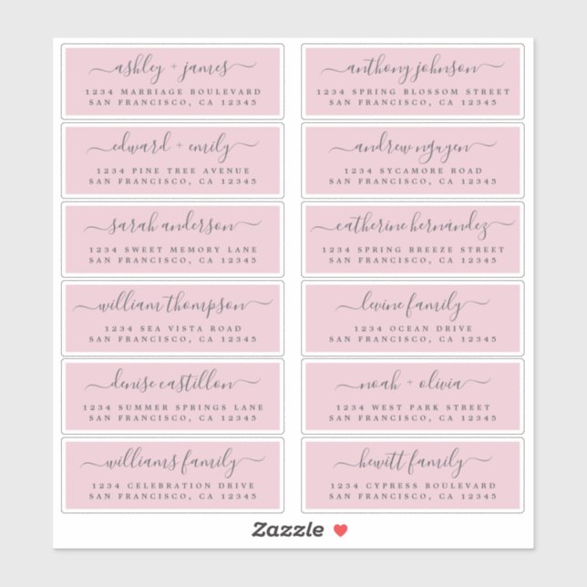 Mariage Chic Pink Étiquettes de adresse invités (Feuille)