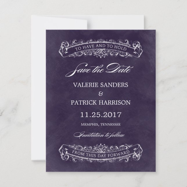 Mariage Chic Rustique - Faire-Part de Date - Viole (Devant)