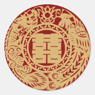 Mariage chinois double bonheur rouge autocollants