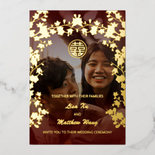 Mariage chinois Photo Gold Foil Invitation