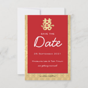 Mariage chinois rouge et or Enregistrer la date