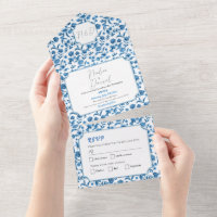 Mariage Chintz Blue & White Floral Invitation & RS