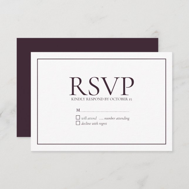 Mariage classique à la prune formelle RSVP (Devant / Derrière)