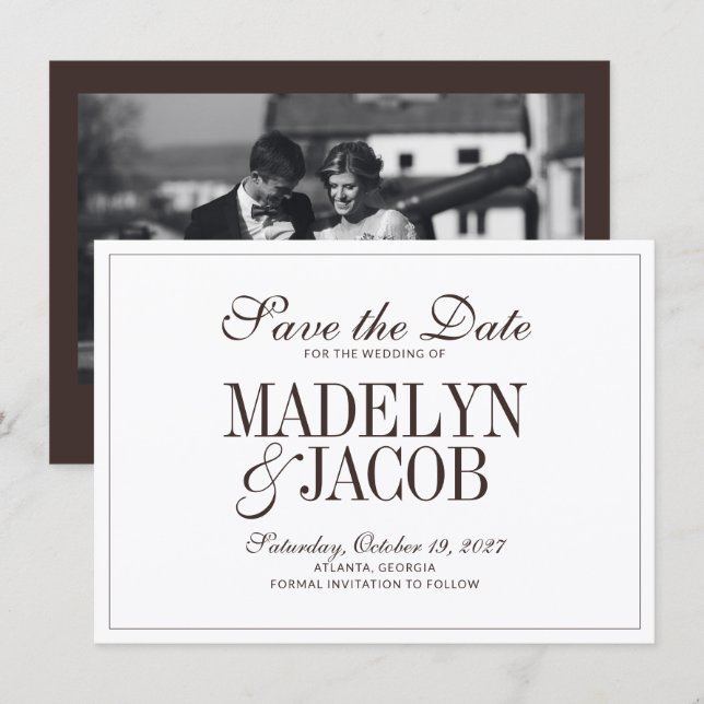 Mariage Classique Brun Save the Date (Devant / Derrière)
