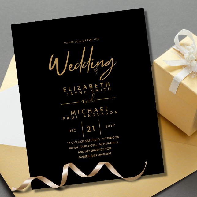 Mariage classique moderne Black Gold Budget Invite (Créateur téléchargé)