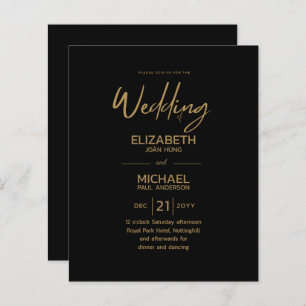 Mariage classique moderne Black Gold Budget Invite