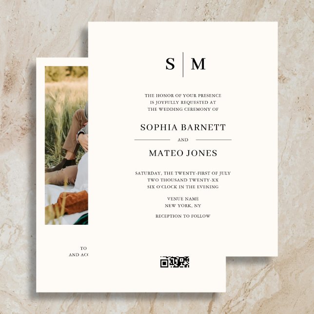 Mariage Classique Monogramme Blanc Code QR 4 Photo (Créateur téléchargé)