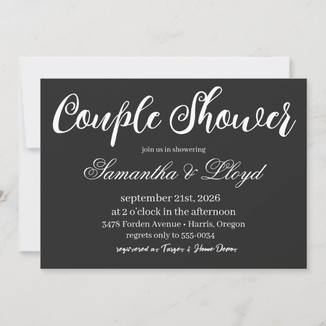 Mariage Classique Noir & Blanc Script Invitation C (Devant)