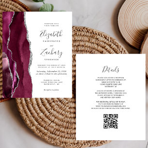 Mariage Code QR Agate Argent Bourgogne Économique