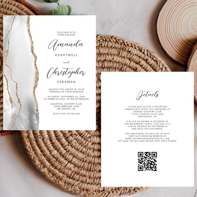 Mariage Code QR Agate Or Blanc Gris Budget (Créateur téléchargé)