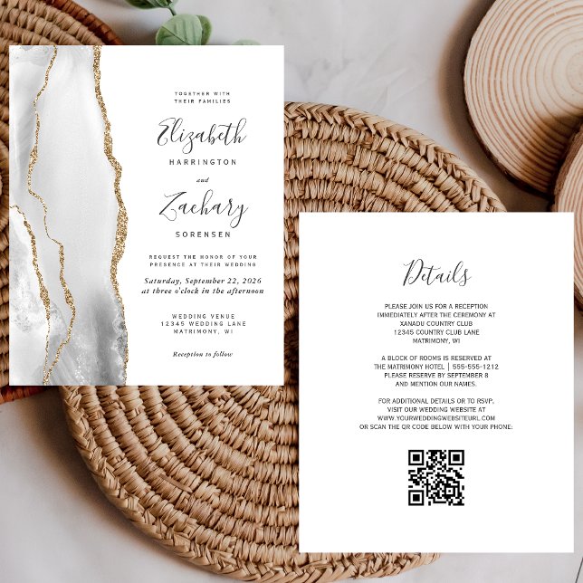 Mariage Code QR Agate Or Blanc Gris Budget (Créateur téléchargé)