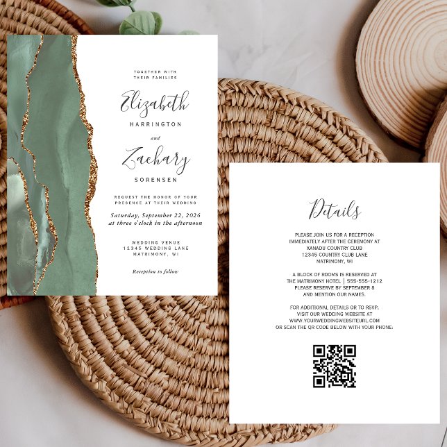 Mariage Code QR Agate Or Vert Sauge Budget (Créateur téléchargé)