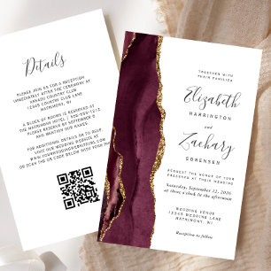 Mariage Code QR Blanc Agate Bourgogne Pas Cher