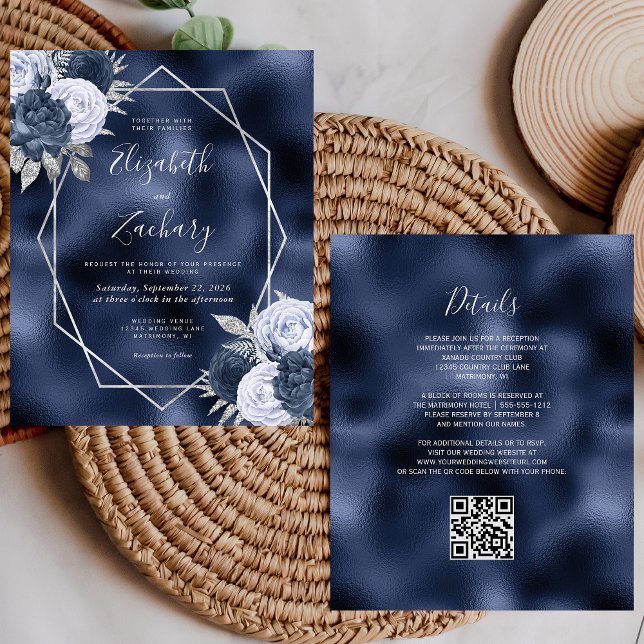 Mariage Code QR Floral Bleu Poussiéreux de la Mari (Créateur téléchargé)