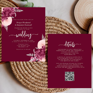 Mariage Code QR Floral Coup de foudre Bourgogne ab