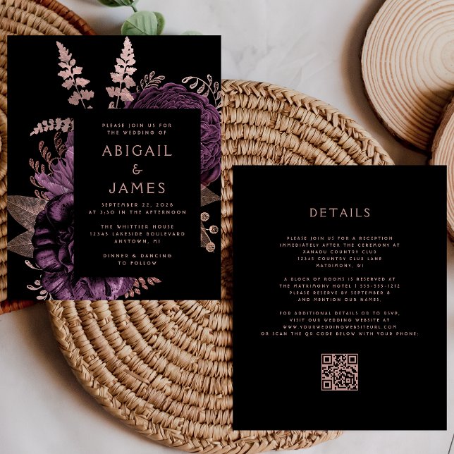 Mariage Code QR Floral Humeur Budget Violet (Créateur téléchargé)