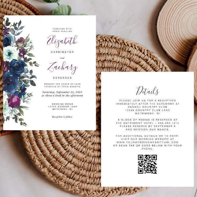 Mariage Code QR Floral Prune de Budget (Créateur téléchargé)