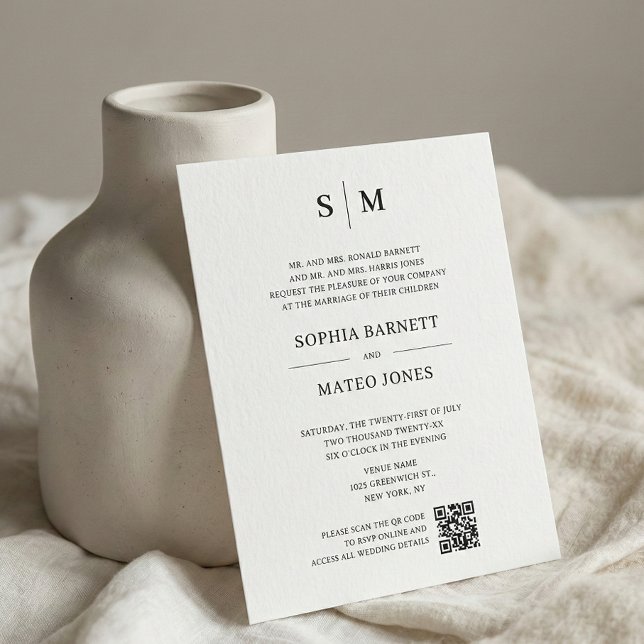 Mariage Code QR Monogramme Classique Blanc Cassé (Créateur téléchargé)