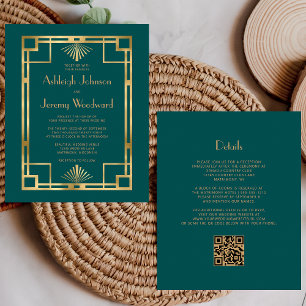 Mariage Code QR Or Sarcelle Vintage Années 1920 Bu