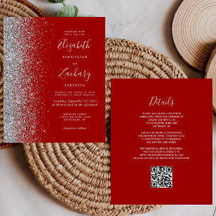 Mariage Code QR Pailleté Argent Rouge Budget