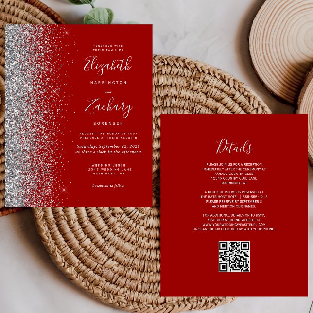 Mariage Code QR Pailleté Argent Rouge Budget (Créateur téléchargé)