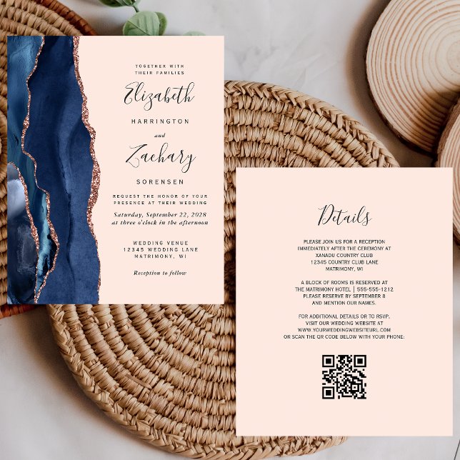 Mariage Code QR Rose Gold Agate Foncé Budget (Créateur téléchargé)