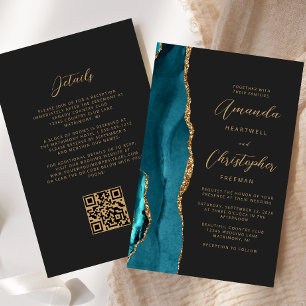 Mariage Code QR Sable Agate Bleu Turquoise Or Budg