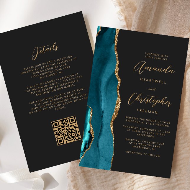 Mariage Code QR Sable Agate Bleu Turquoise Or Budg (Créateur téléchargé)