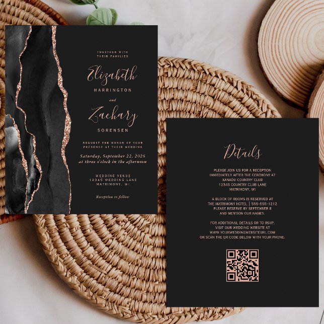 Mariage Code QR Sable Rose Doré Agate Noir Budget (Créateur téléchargé)