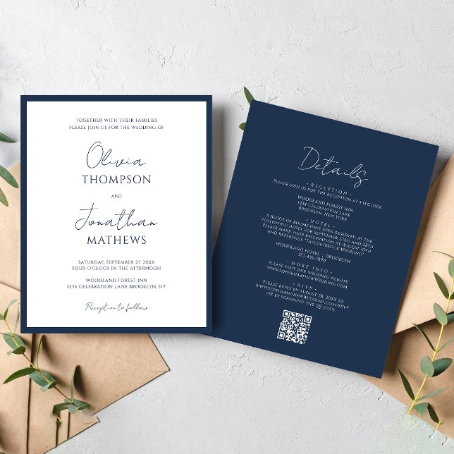 MARIAGE Code QR Simple Bleu Marine Script (Créateur téléchargé)