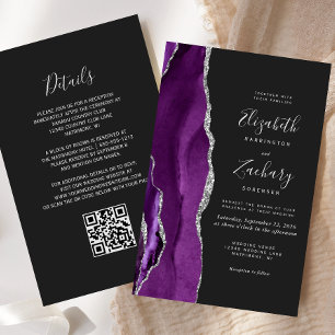 Mariage Code QR Sombre Agate Argent Violet Budget