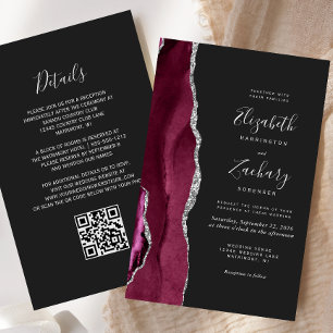 Mariage Code QR Sombre Agate Argenté Bourgogne Pas