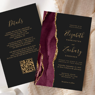 Mariage Code QR Sombre Agate Bourgogne Économique