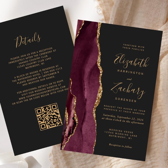 Mariage Code QR Sombre Agate Bourgogne Économique (Créateur téléchargé)