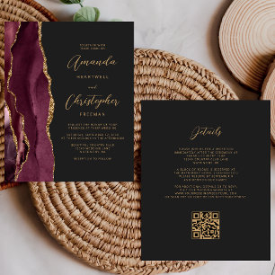 Mariage Code QR Sombre Agate Or Budget Bourgogne