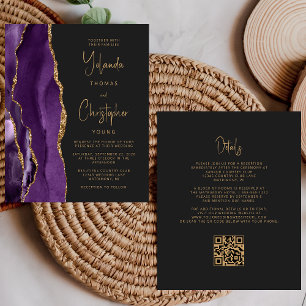 Mariage Code QR Sombre Agate Or Pourpre Budget