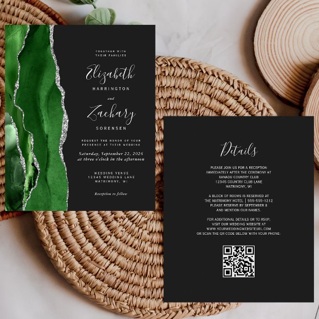 Mariage Code QR Sombre Agate Vert Budget (Créateur téléchargé)