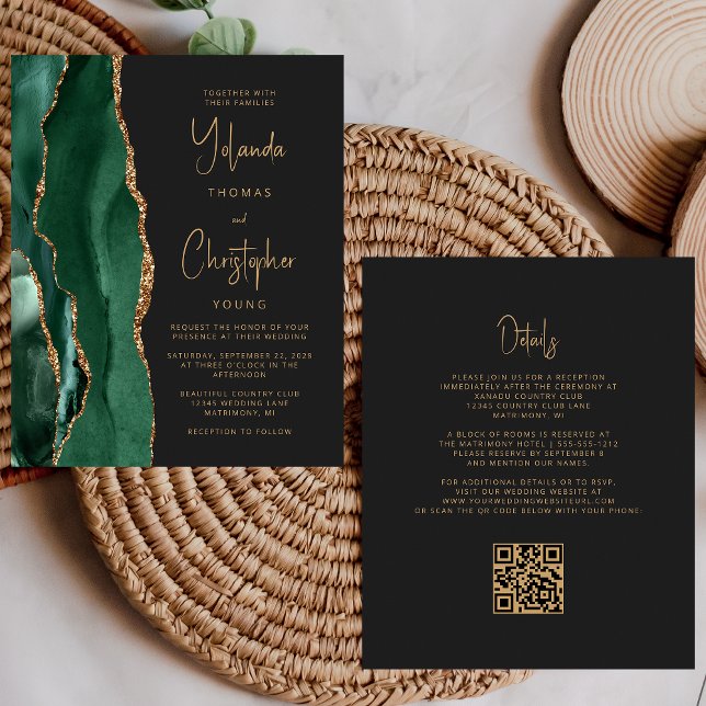 Mariage Code QR Sombre Or Vert Agate Budget (Créateur téléchargé)