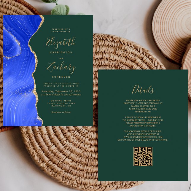 Mariage Code QR Vert Agate Or Bleu Royal Budget (Créateur téléchargé)