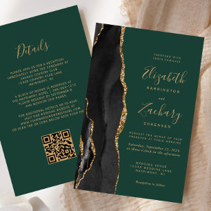 Mariage Code QR Vert Foncé Agate Or Budget
